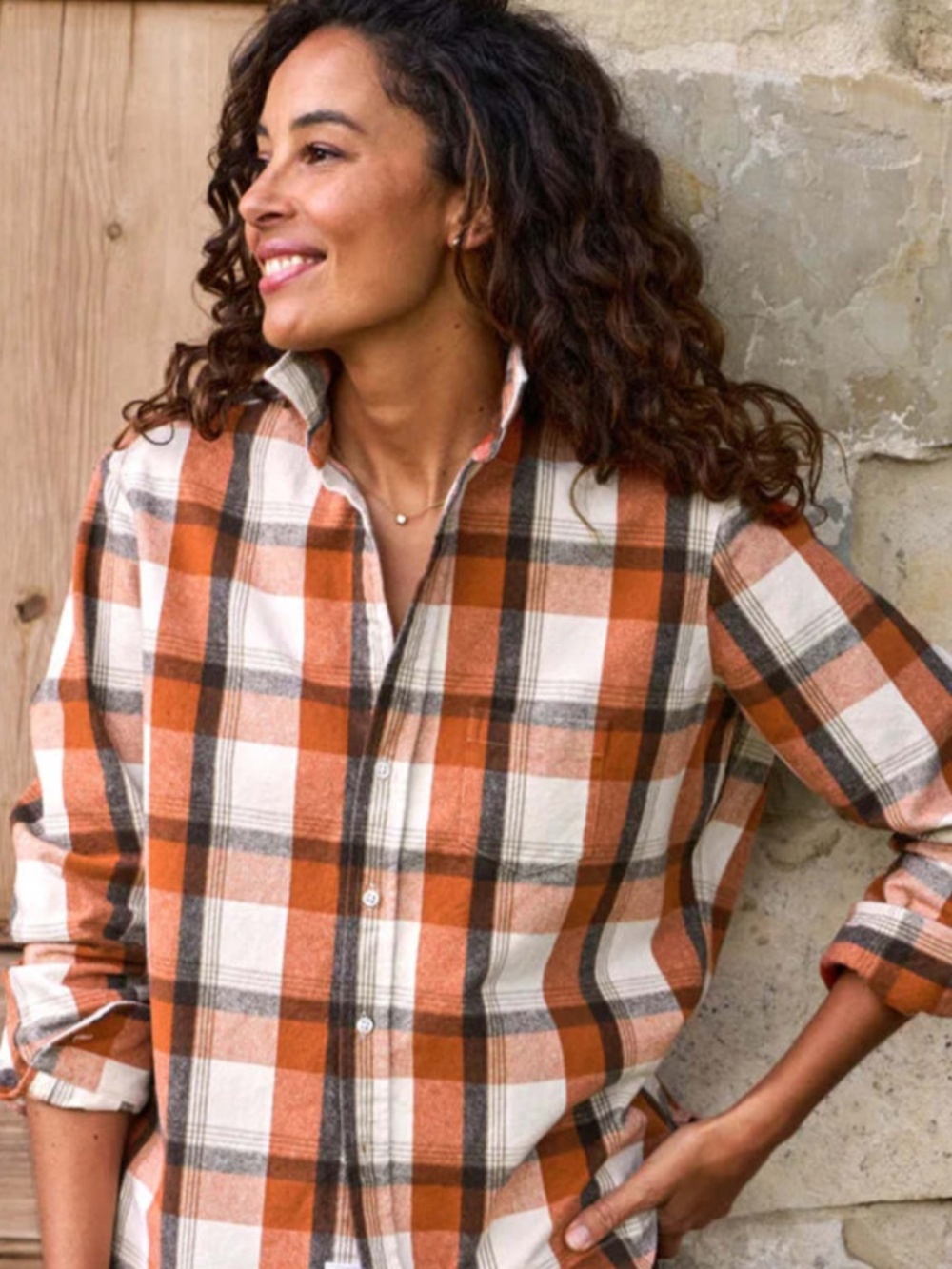 Frank & Eileen Pumpkin/Cream/Brown Plaid Button Up Shirt